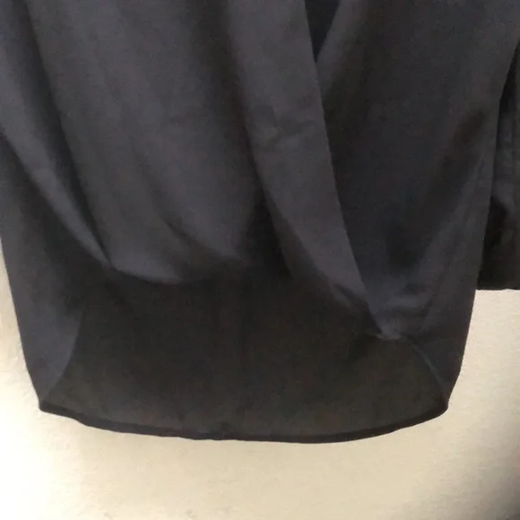 Pleione | surplice Black Faux Wrap Roll Up Sleeves Blouse - Picture 5 of 9